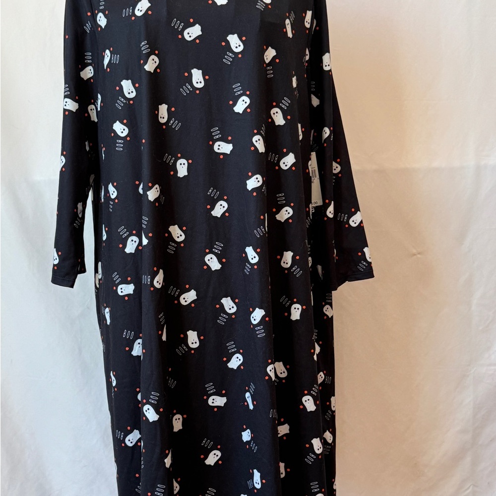 Playful Black Ghost Print Long Sleeve Dress